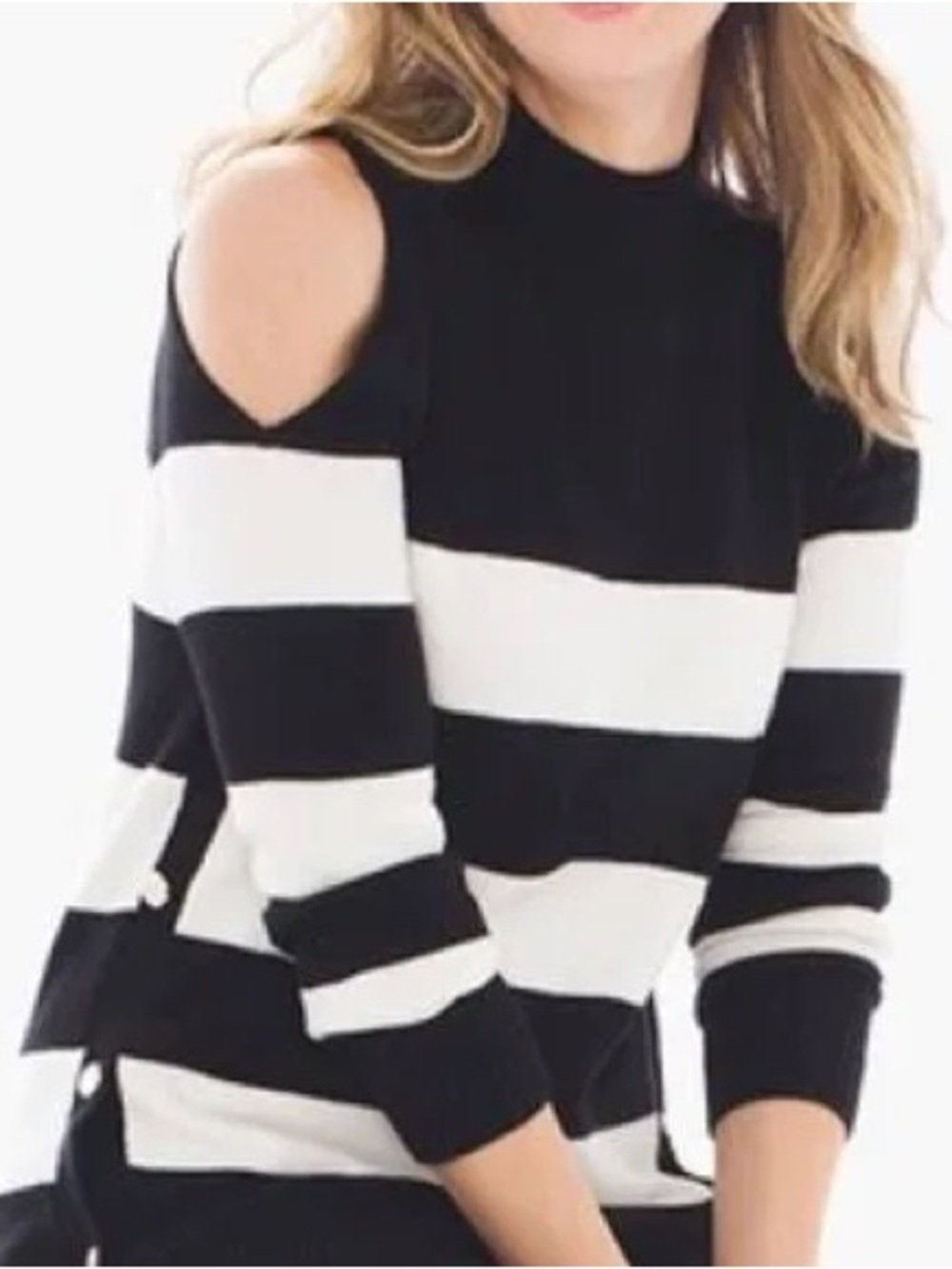 Chico's Black and White Striped Off-Shoulder Sweater